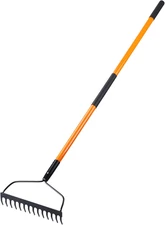 Heavy Duty 14-Tine Garden Rake with Fiberglass Handle, 58 Inches