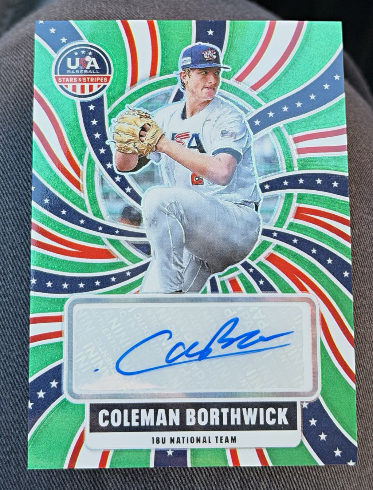 2026 Panini Stars & Stripes Prizm Coleman Borthwick Green Ice Auto /99 #NTS-CB