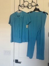 Vintage Vanity Fair Nylon Satin Teal 2-Piece Pajama Set Size M to L NWT USA made