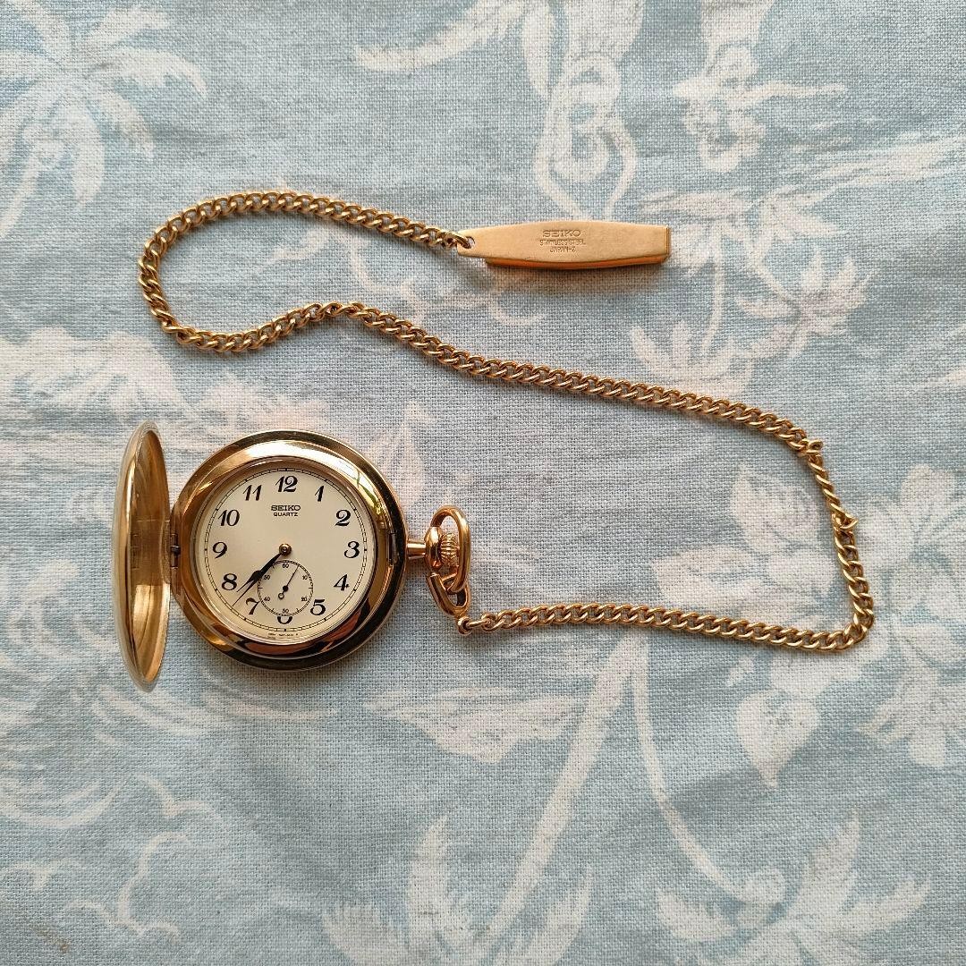 Seiko Quartz Pocket Watch Gold Used Tested From Japan