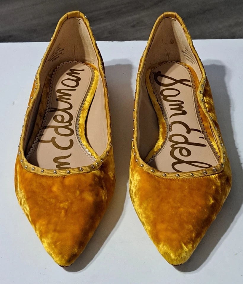 Zapatos planos Sam Edelman Rivera amarillo de terciopelo aplastado con tachuelas punta talla 9 Foto 4 de 4
