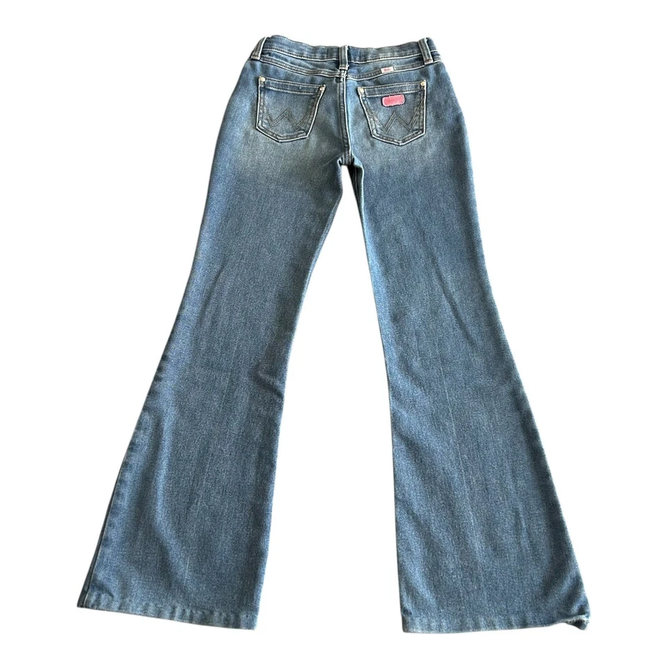 Jeans Barbie Wrangler Niñas Talla 7/8 Niños Campana Parte Inferior Acampanada Denim Azul 26x29 Foto 2 de 4