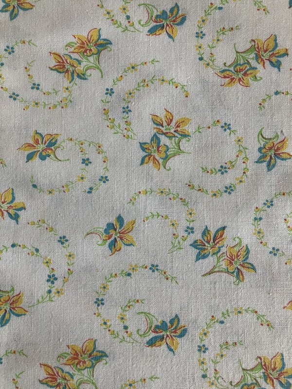 Vtg Full Open Feedsack Floral Blue Green Orange Yellow Feed Flour Sack