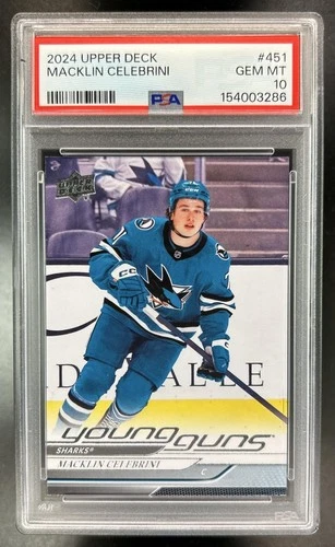 2024-25 Upper Deck Macklin Celebrini Rookie Young Guns RC #451 Sharks PSA 10