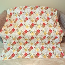 Vintage 1970s 80s Bedspread Faux Patchwork Qu...