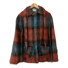 Andrew Stewart Vintage Wool And Mohair Tartan Cape With Belt Red Blue Size M/l