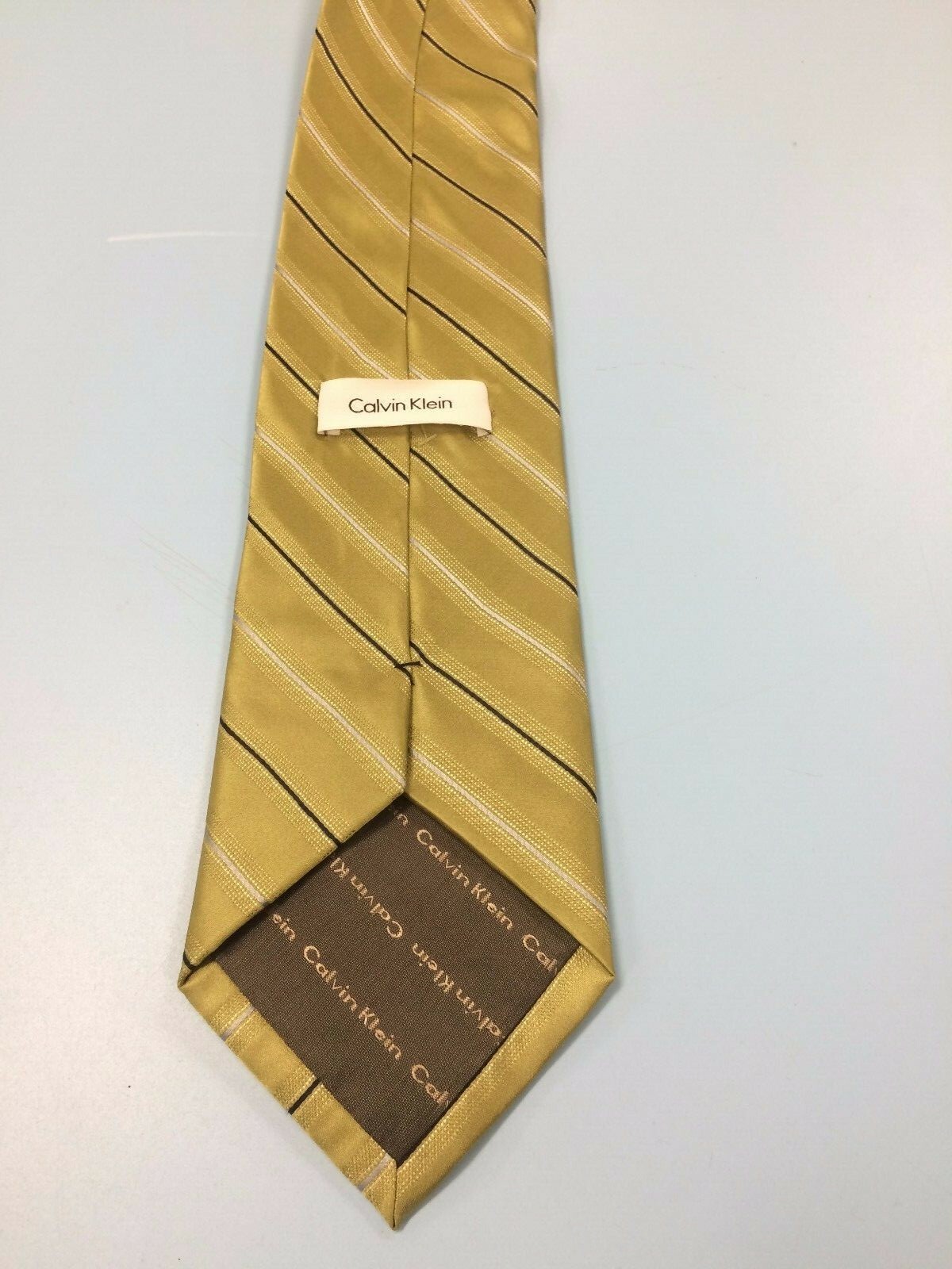 Calvin Klein men’s Neck Tie Goldish Yellow Striped  thumbnail 2