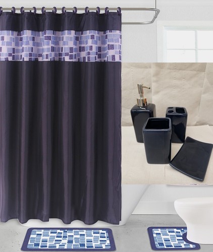 ALL SEASONS 19PC BATHROOM SET SHOWER CURTAIN HOOKS MATS SOLID CERAMIC ACCESORIES - Picture 26 of 38