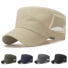 Solid Color Washed Caps Flat Top Hat Sun Protection Breathable Mesh Casual N L