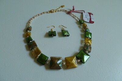 3tlg. Set ''Heaven'', Kette, Armband und Ohrhänger  Millefiori Murano-Art