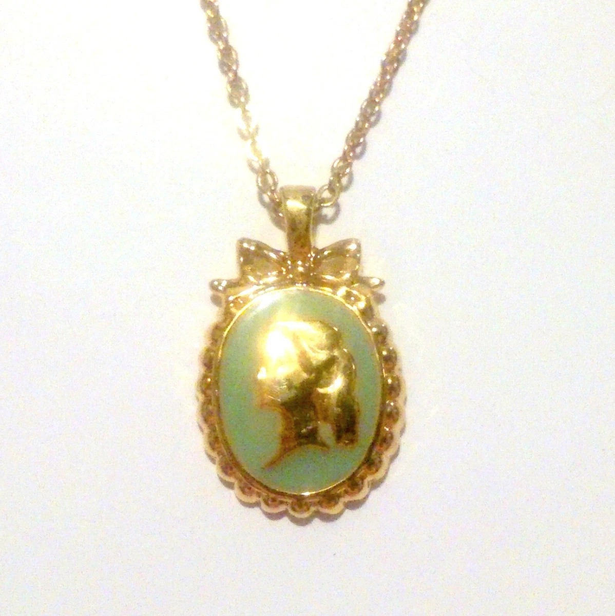 Gold Tone Delicate Enameled Cameo Pendant Necklace eBay