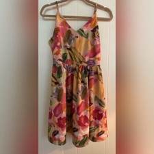 Dress Women’s Medium Pink Multicolor Floral Silky Feminine Party