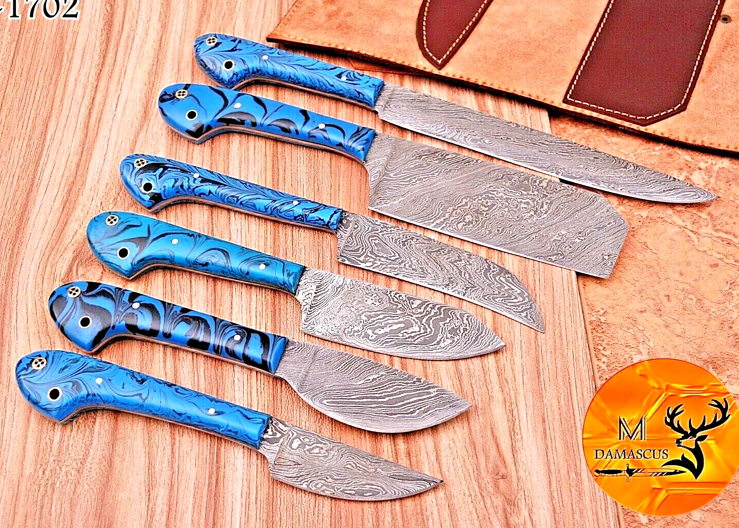 CUSTOM MADE HAND FORGED DAMASCUS STEEL CHEF KNIFE SET KITCHEN KNIVES 1702