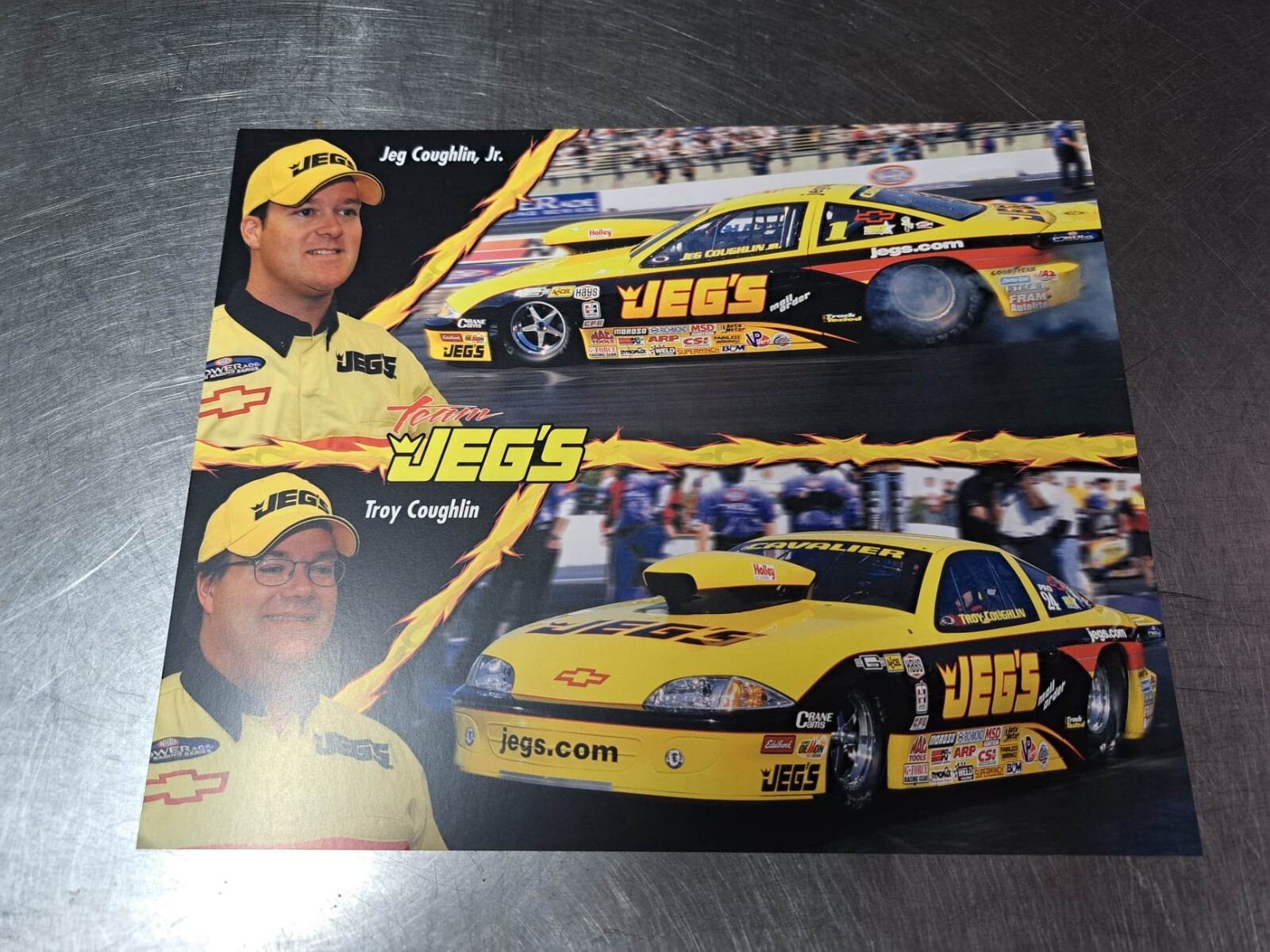 NHRA Team JEGS Troy and Jeg Coughlin Jr. Promotional Card Handout 8x10