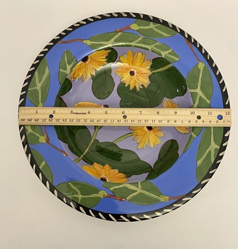 Vintage Droll Designs USA 12” giallo floreale con foglie ciotola ceramica artistica (1). - Foto 2 di 7