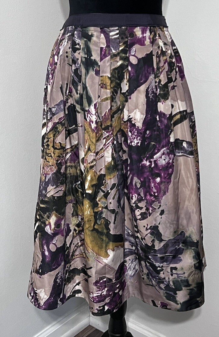 Veronika Maine Skirt Women Size 12 Midi Abstract Australia Italian Fabric Satin
