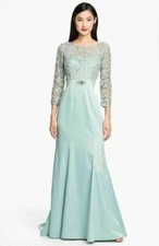 Adrianna Papell Embellished Lace Satin Trumpet Dress Gown SZ 10 Blue