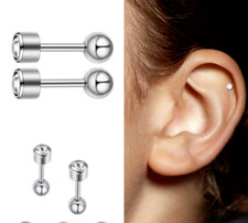 PAIR 18g 1/4" CZ Gem Steel Tragus Helix Daith Ear Cartilage Conch Earrings Studs