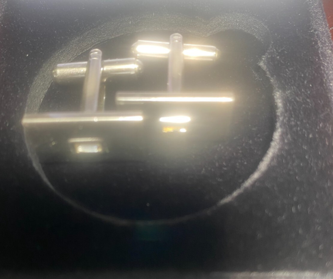 Men's Rectangular Cufflinks Silver Tone/small sto… - image 1