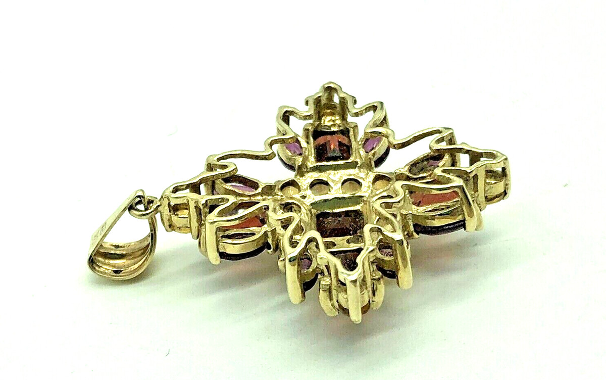 10K Yellow Gold Maltese Cross Pendant Garnet Amethyst Citrine HN Heng Ngai View 5