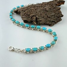 Turquoise Bracelet Sterling 925 Silver Natural Tennis Gemstone Women Dainty