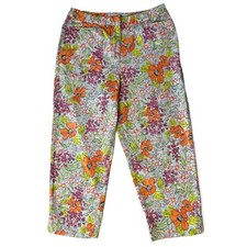 TALBOTS Women's Stretch Cropped Pants Size 14 Colorful Floral Brushed Cotton EUC