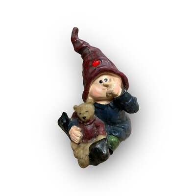 Agora Gifthouse Baby Gnome W/ Bear Figurine Garden Statue 3.25  Child Cute