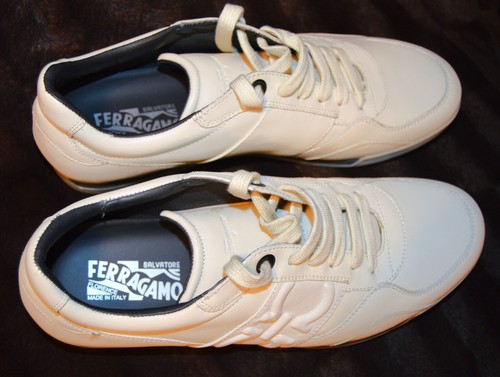 SALVATORE FERRAGAMO GANCINI QUILTED LOGO LEATHER SNEAKERS WHITE Sz 9D $975 - Picture 3 of 13