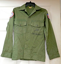 Vintage US Navy SeaBees Job Corps OD Green Military Shirt
