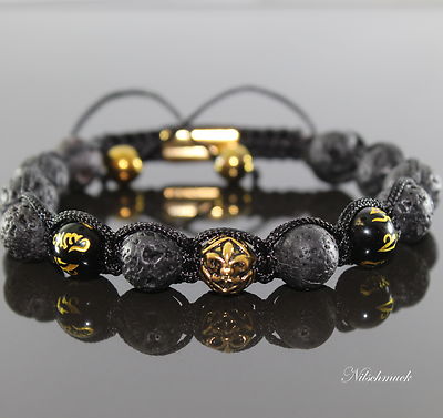 Herren Energie Glücksbinger Shamballa Tibet Mantra Lava Rock Onyx Armband Männer