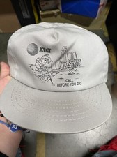Vintage AT T Call Before You Dig Trucker Hat Gray White Cap Made in USA
