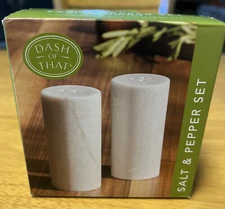 Dash Of That~ White Marble Salt and Pepper Shaker Set - 2 Piece NIB