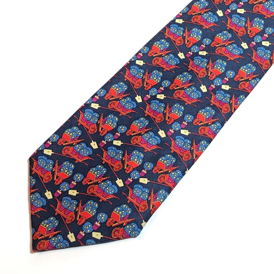 BATTISTONI Tie Bat 1009 Hombre Seda ITALIA Jardinería Pala Plantas Rueda Barriles Foto 3 de 4