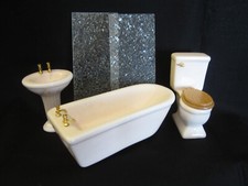 Doll House Bathroom Furniture Bathtub Toilet Shower Doors Mirror Soap Dish