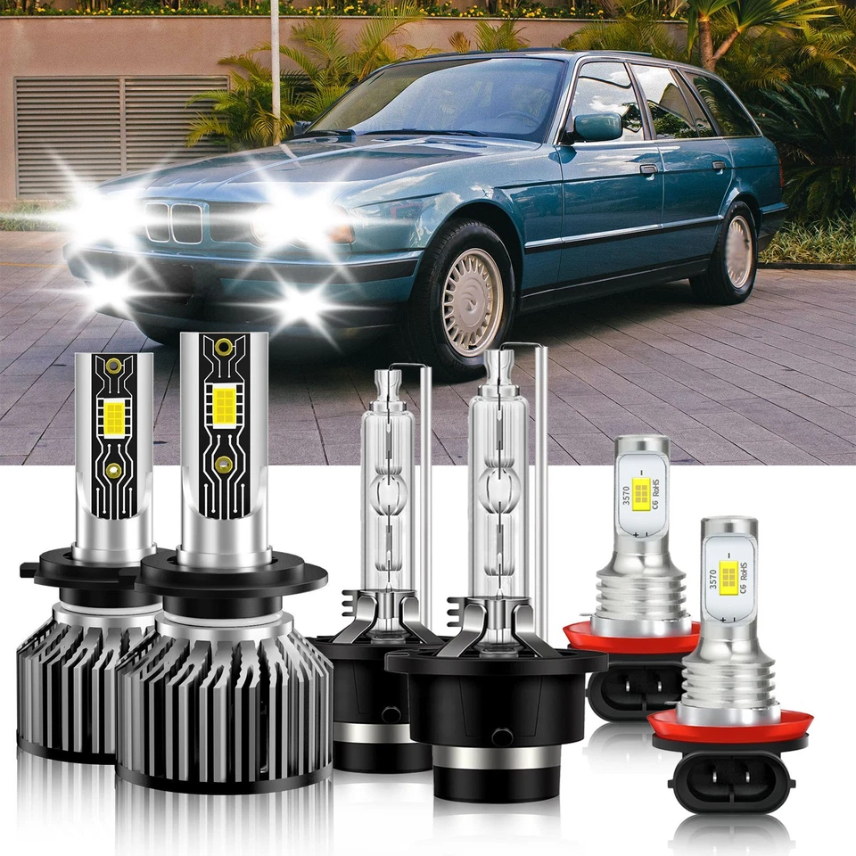 For BMW 525i 2001-2003 H7 D2S H11 LED HID Headlight+Fog Light Bulbs white 6500K - Image 2 of 4