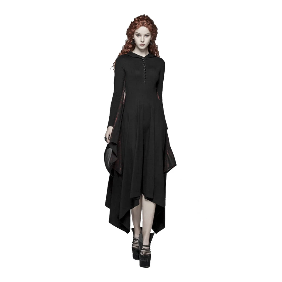 Adult Women's Gothic Bat Wing Vampire Halloween Costume Long Sleeve Hooded Dress - Image 4 of 4