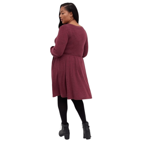 Torrid NWT Babydoll Dress - Super Soft Plush Burgundy Long Sleeve Plus Size 2X - Picture 6 of 9