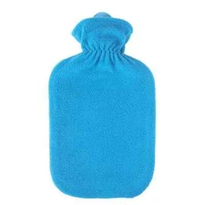 Sanger 2.0 liter hot water bottle with azure blue fleece cover-made in Germany