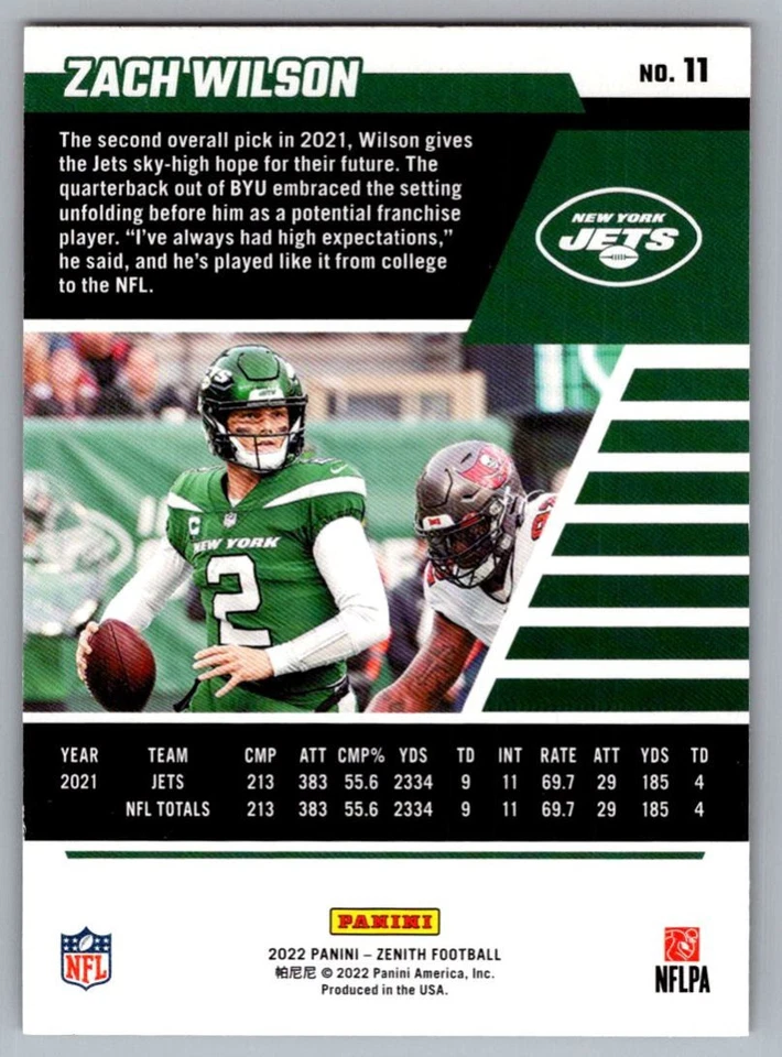2022 Panini XR Zach Wilson New York Jets #11 - Image 2 of 2