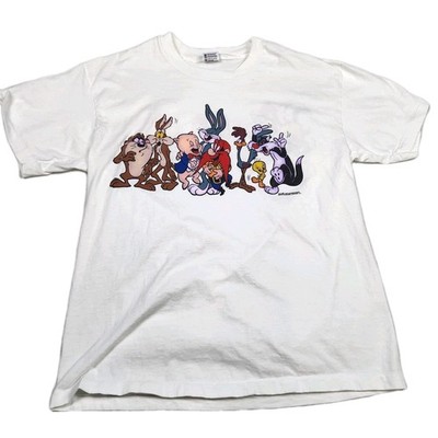 Vintage Looney Tunes Single Stitch Shirt Double Sided White Mens XL USA READ 