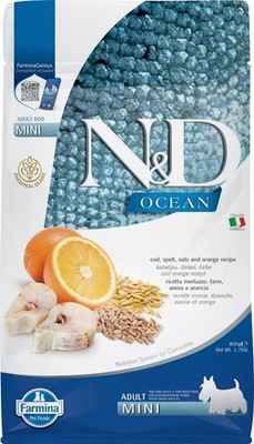 FARMINA N&D Ocean Adult Mini Kabeljau, Dinkel, Hafer, Orange Trockenfutter 800 g