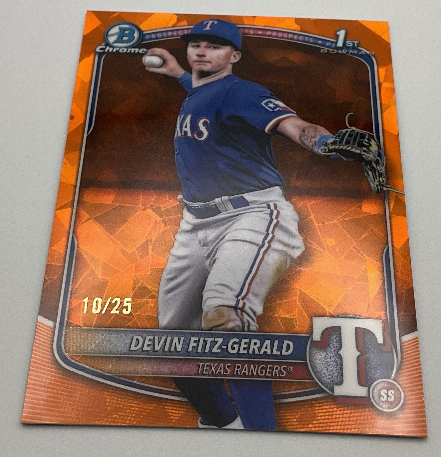 2025 Bowman Chrome Devin Fitz-Gerald 1st Sapphire Orange Ref. RC 10/25 Rangers
