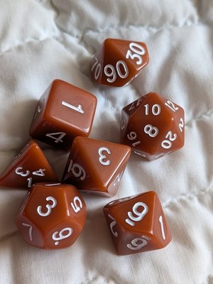 Chessex 7 Dice Set Poly DnD Dungeons Dragon AD&D Pathfinder Caramel Color Opaque