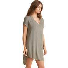 CLOTH & STONE S V-NECK SHORT SLEEVE HI-LOW HEM DRESS IN SOFT ARMY MINIMALIST