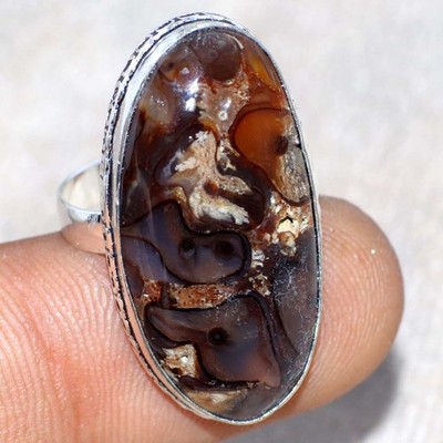 Rock Fossil 925 Silver Plated Ring US 6.5 Must Have Jewelry MJ