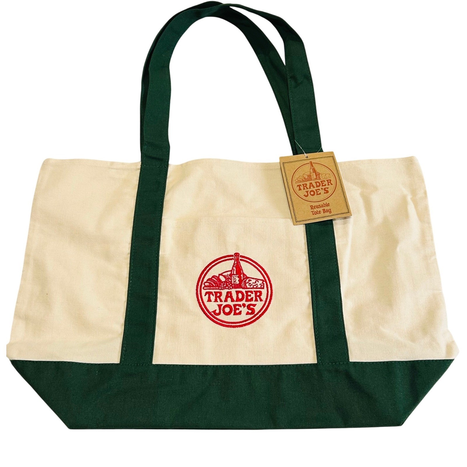 NWT Trader Joe's Canvas Tote Shopping Bag - LARGE GREEN Christmas 2025