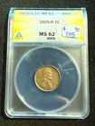 1925 D LINCOLN WHEAT CENT ANACS MS 62  BN 076