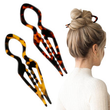 2PCS Prestige French Hair Pins,Acetate Tortoiseshell French Twist Pin,Serrated A