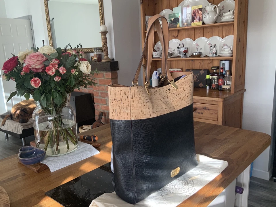 Ralph Lauren Black Bembridge Cork Tote Bag Large Faux Leather Gold Tone Hardware - Image 2 of 4