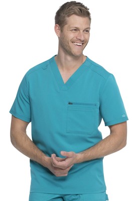 Dickies Balance Men's Scrubs Top Tuckable V-Neck, Size: 4XL, Teal Blue